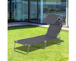 MIVRAY Ligbed 187 x 58 cm - Klapbaar Met Verstelbaar Zonnedak - Voor Tuin, Terras, Zwembad En Strand - Metaal Grijs