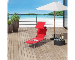 MIVRAY Ligbed 187 x 58 x 36 cm - Inklapbaar Met Verstelbaar Zonnedak - Voor Tuin Terras Zwembad En Strand - Metaal Rood