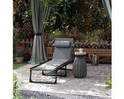 MIVRAY Ligbed 189 x 68 cm - Inklapbaar Met 5-Voudig Verstelbare Rugleuning - Voor Tuin En Strand - Polyester Donkergrijs