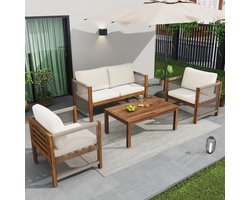 MIVRAY Loungeset Tuinmeubelen - 4-Delige Set Met Tweezitsbank, 2 Stoelen En Tafel - Voor Tuin En Balkon - Beige