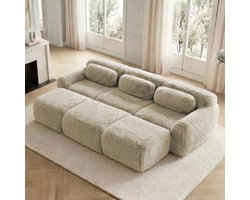MIVRAY Modulaire Hoekbank – 3-Zits Met 3 Ottomanen – Zachte Pluche Bekleding Zonder Montage – Lichtkhaki