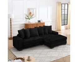 MIVRAY Modulaire Hoekbank 4-Zits – Chaise Longue Links/Rechts Met 6 Kussens – Voor Woonkamer En Kantoor – Ribstof Zwart