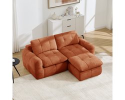 MIVRAY Modulsofa 2-Zits L-Vormig 194 x 160 x 68 cm - Hoekbank Met Voetenbank En Karosteek - Voor Woonkamer En Appartement - Chenille Oranje