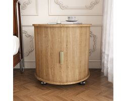 MIVRAY Nachtkastje - Rond Mid-Century Design Met Oplaadstation En Schuifdeur - Voor Slaapkamer En Woonkamer - MDF Eikenlook - 60x60x60 Cm