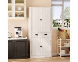 MIVRAY Opbergkast - 4 Deuren En 1 Lade Met Verstelbare Planken - Voor Keuken Eetkamer En Woonkamer - MDF - Wit - 80x40x182 Cm