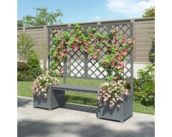 MIVRAY Plantenbak – Met Klimrek En Zitbank – 169 x 42 x 145 cm – Massief Vurenhout – Grijs – Voor Tuin, Terras En Balkon