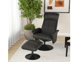 MIVRAY Relaxfauteuil 69 x 71 x 104 cm - Draaibaar met Verstelbare Rugleuning en Hocker - Voor Woonkamer en Slaapkamer - Polyester - Zwart