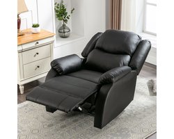 MIVRAY Relaxfauteuil 80 X 90 X 100 Cm - Handmatig Verstelbaar Met Voetsteun - Voor Woonkamer En Slaapkamer - PU Leer - Zwart