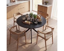 MIVRAY Ronde Eettafel Met Krasbestendig Blad Voor Vier Personen In Keuken Of Eetkamer Met Stalen Kruispoten Hout Zwart 100 x 100 x 75 Cm