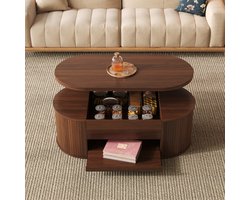 MIVRAY Salontafel - In Hoogte Verstelbaar Met Opklapbaar Blad En Uitschuifbare Plank - Voor Wonen En Werken - 110x55,5x40 cm- MDF - Walnoot
