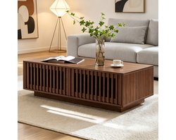 MIVRAY Salontafel - Rechthoekige Koffietafel Met 2 Deuren En Opbergruimte - Voor Woonkamer Of Slaapkamer - MDF - 100x50x35 Cm - Walnootkleur