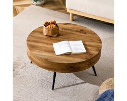 MIVRAY Salontafel - Rond Scandinavisch Design Voor Woonkamer En Balkon - MDF En Metaal - 70 x 35,5 Cm - Zwart Houtlook
