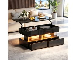 MIVRAY Salontafel - Verstelbaar Tafelblad Met Opbergruimte En 2 Lades - Voor Woonkamer, Werken En Ontspannen - MDF - 100x50x46 cm - Zwart