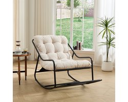MIVRAY Schommelstoel 75 x 116 x 82 cm - Dikke Comfortkussens En Verstelbare Schommeling - Voor Tuin En Woonkamer - Staal Wit