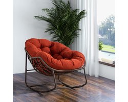 MIVRAY Schommelstoel 78 x 106 x 90 cm - Ergonomische Fauteuil Voor Tuin, Patio En Woonkamer - Gevlochten Rotan Met Stalen Frame - Oranje
