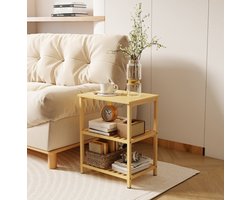 MIVRAY Sidetable - Bamboe Bijzettafel Met 3 Open Legplanken - Compact Voor Woonkamer En Slaapkamer - Natuurlijk Bamboe - 40,6 X 30 X 50,5 Cm