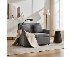 MIVRAY Slaapbank 109 cm - Uitklapbare 1-Zits Bank Met USB-Poort En Tablethouder - Voor Woonkamer Kantoor En Studio - Stof Grijs
