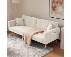 MIVRAY Slaapbank 175 x 64 x 72 cm - Verstelbare Rugleuning Met Bedfunctie En Opbergvakken - Voor Woonkamer En Logeerkamer - Sherpa Wit