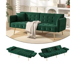MIVRAY Slaapbank 178 x 82 x 70 cm - Verstelbare Rugleuning En Armleuningen - Voor Woonkamer En Logeerkamer - Velvet Groen