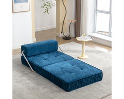MIVRAY Slaapbank 186 x 93 x 44,5 cm - Opvouwbaar 2-in-1 Met Afneembaar Rugkussen - Voor Woonkamer En Logeerkamer - Blauw