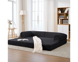 MIVRAY Slaapbank 190 x 78 x 65 cm - 2-Zits Bedbank Met 2-In-1 Uitklapfunctie - Voor Woonkamer En Logeerkamer - Stof Zwart
