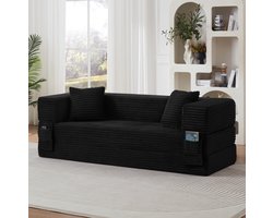 MIVRAY Slaapbank 200 x 76 x 60 cm - Omvormbaar Tot Klein Tweepersoonsbed - Voor Appartement En Woonkamer - Stof Zwart