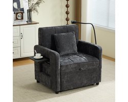 MIVRAY Slaapstoel 167 x 79 x 83 cm - Verstelbaar 2-in-1 Met Opbergruimte - Voor Woonkamer En Slaapkamer - Chenille Donkergrijs
