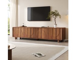 MIVRAY Tv Meubel Drukopen Met Vier Deuren En Halfrond Reliëf Voor Woonkamer En Tv Wand Van Mdf En Metaal 180 X 40 X 44 Cm Walnoot