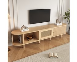MIVRAY Tv-Meubel - Laag Dressoir Met Schuifdeuren En Lade - Voor Woonkamer Met 75 Inch Televisie - MDF Naturel - 180x40x40 Cm