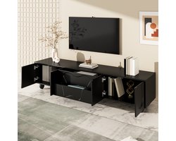 MIVRAY Tv Meubel - Mat Zwart Met Massief Houten Poten - Ruime Opbergruimte Voor Woonkamer - Spaanplaat - 180x40x42 Cm