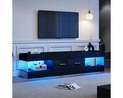 MIVRAY Tv Meubel - Met Ledverlichting En Lades - Voor Woonkamer En Televisies Tot 75 Inch - Spaanplaat En Acryl - 152x35x40 Cm