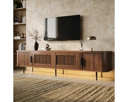 MIVRAY Tv Meubel - Walnoot Met Twee Schuifdeuren En Twee Laden - Met App Led Verlichting Voor Woonkamer - Hout - 180 X 40 X 44,5 Cm