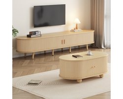 MIVRAY Tv-Meubelset - Tv-Meubel En Salontafel Met Opbergruimte - Voor Woonkamer - MDF Licht Walnoot - 175x40x42 Cm