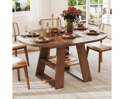 MIVRAY Uitschuifbare Eettafel - Ronde Tafel Met Opbergruimte Voor 4 Tot 6 Personen - MDF In Walnootkleur - 150 Bij 110 Bij 75 Cm