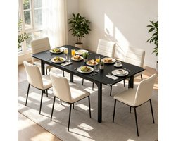 MIVRAY Uitschuifbare Eettafel Zwart Met MDF Blad En Stalen Poten Voor Eetkamer Of Werkplek Voor 4 Tot 6 Personen 120 Tot 160 X 70 X 75 Cm