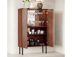 MIVRAY Vitrinekast - Ledverlichting En Spiegelachterwand - Voor Woonkamer Eetkamer En Keuken - MDF Bruin - 80 x 35 x 145 Cm