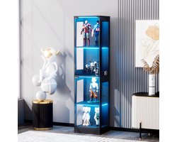 MIVRAY Vitrinekast - Vierlaags Glazen Displaykast Met LED En Bewegingssensor - Voor Woonkamer En Slaapkamer - ABS - 40x35x165 Cm - Acaciahoutkleur