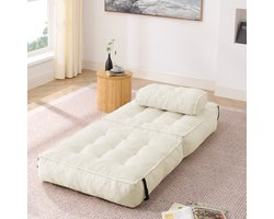MIVRAY Vloerstoel 2-in-1 - Opvouwbare Slaapstoel Met Verstelbare Rugleuning - Voor Woonkamer En Slaapkamer - Schuim Beige