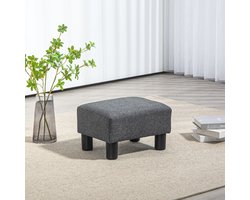 MIVRAY Voetenbankje – 40 x 30 x 24 cm – Zachte Stoffering met Linnenlook – Stof en Hout – Donkergrijs – Voor Woonkamer en Slaapkamer