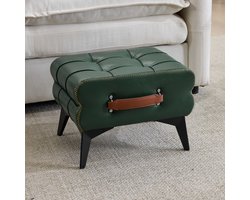 MIVRAY Voetenbankje 43 x 33 x 30 cm - Draagbaar Met Handgreep En Antislip - Voor Woonkamer En Slaapkamer - Kunstleer Groen