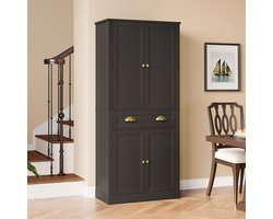 MIVRAY Voorraadkast - Hoge Opbergkast Met 4 Deuren En 1 Lade - Verstelbare Planken Voor Keuken En Woonkamer - MDF - Zwart - 80x40x182