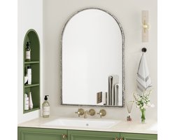 MIVRAY Wandspiegel – Boogvormig Design Met Lijst – 61 x 91 cm – Glas en IJzer – Zilver – Voor Badkamer, Hal of Kaptafel