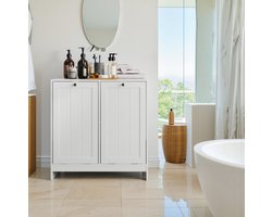 MIVRAY Waskast – 66 x 33 x 68,1 cm – Kippbaar Met 2 Uitneembare Wasmanden – MDF – Wit – Vrijstaand Voor Badkamer Of Wasruimte