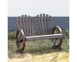 MIVRAY Zitbank 108 x 66 x 95 cm - 2-zits Tuinbank Met Armleuningen En Gebogen Rugleuning - Voor Tuin En Terras - Hout Donkerbruin