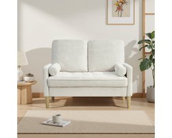MIVRAY Zitbank 121 cm - Compacte 2-Zits Corduroy Loveseat Met Gevoerde Kussens - Voor Woonkamer En Slaapkamer - Hout En Stof Beige