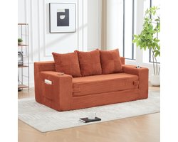 MIVRAY Zitbank 172 Cm - Modulair 3 Zits Ontwerp Met Bekerhouders En Zijvakken - Voor Woonkamer En Appartement - Ribfluweel Oranje