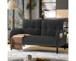 MIVRAY Zitbank 2-Zits Met Ergonomische Hoge Rugleuning En Zijvak - Voor Woonkamer, Slaapkamer En Kantoor - Cord Grijs