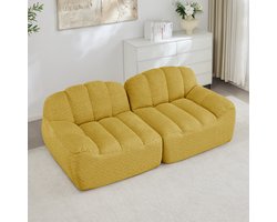 MIVRAY Zitbank 2-Zits - Modulair Frameloos Met Ottoman En Diepe Zit - Voor Woonkamer En Appartement - Fleece Geel