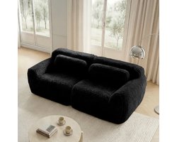 MIVRAY Zitbank – 2-Zits Modulaire Combinatie Zonder Frame Met Kussens – Zachte Cloud Zit – Voor Woonkamer En Slaapkamer – Pluche Zwart