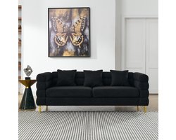 MIVRAY Zitbank 3-Zits - Wolkvormige Rugleuning en Armleuningen - Voor de Woonkamer - Teddystof en Metaal - Zwart met Goudkleurige Poten